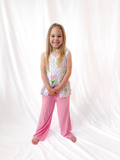 Checkered In Bloom 2 piece Peplum and Pant Set
