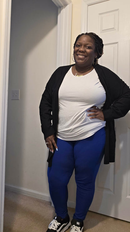 Navy Ribbed Women's Leggings with Pockets