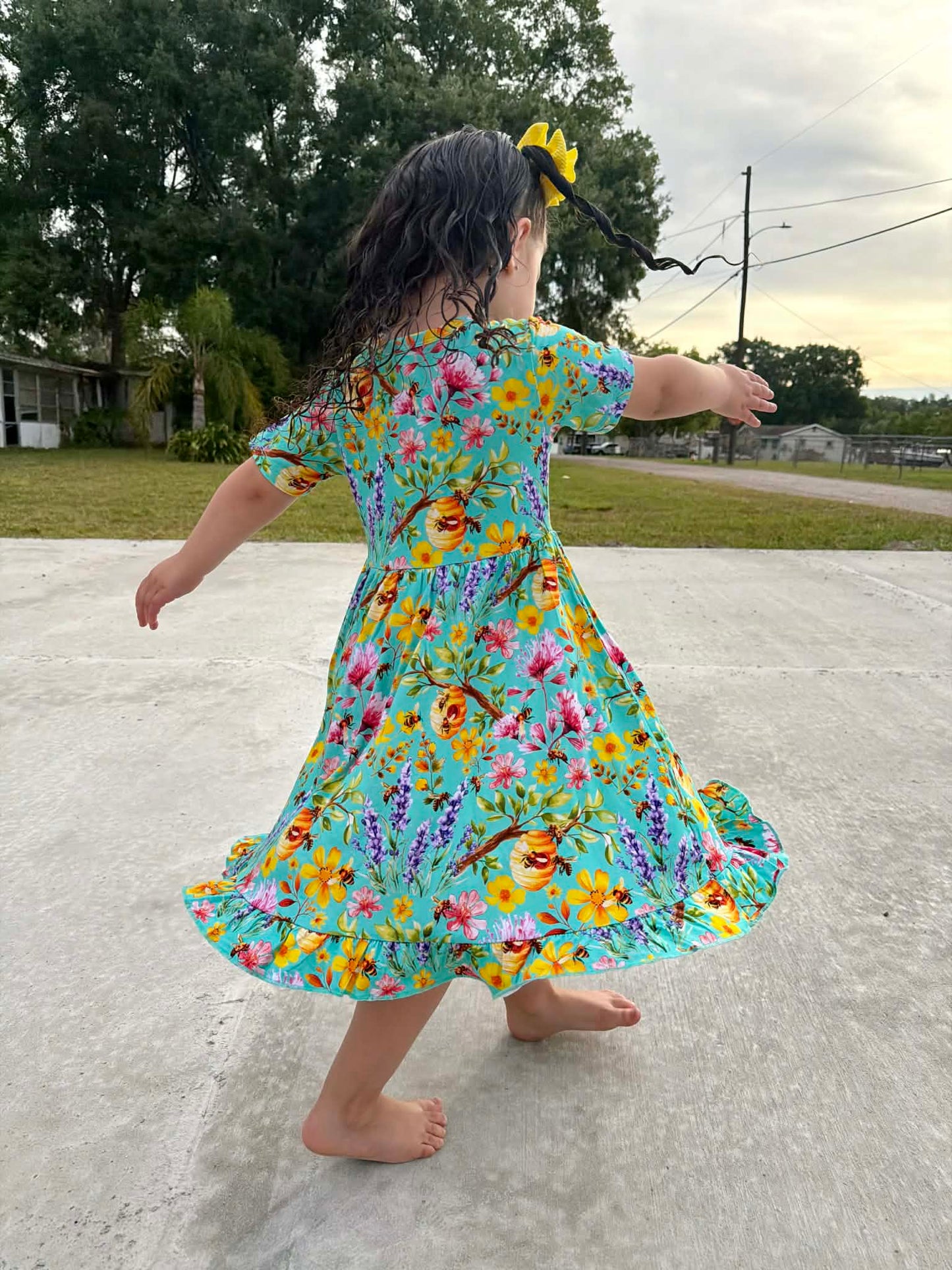 Buzzing Blooms Twirl Dress & Shorts Set