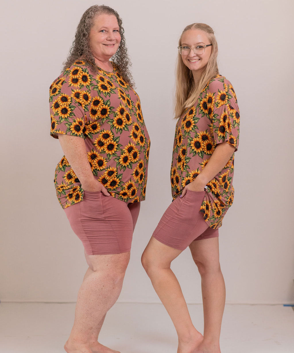 Mauve Sunflower Meadow Women's Oversized Shirt and Biker Short