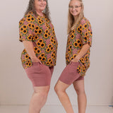 Mauve Sunflower Meadow Women's Oversized Shirt and Biker Short