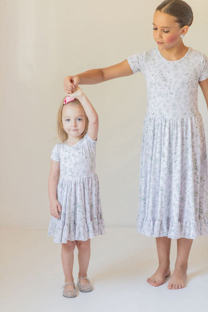 Sage Garden Twirl Dress with Pockets & Shorts Set