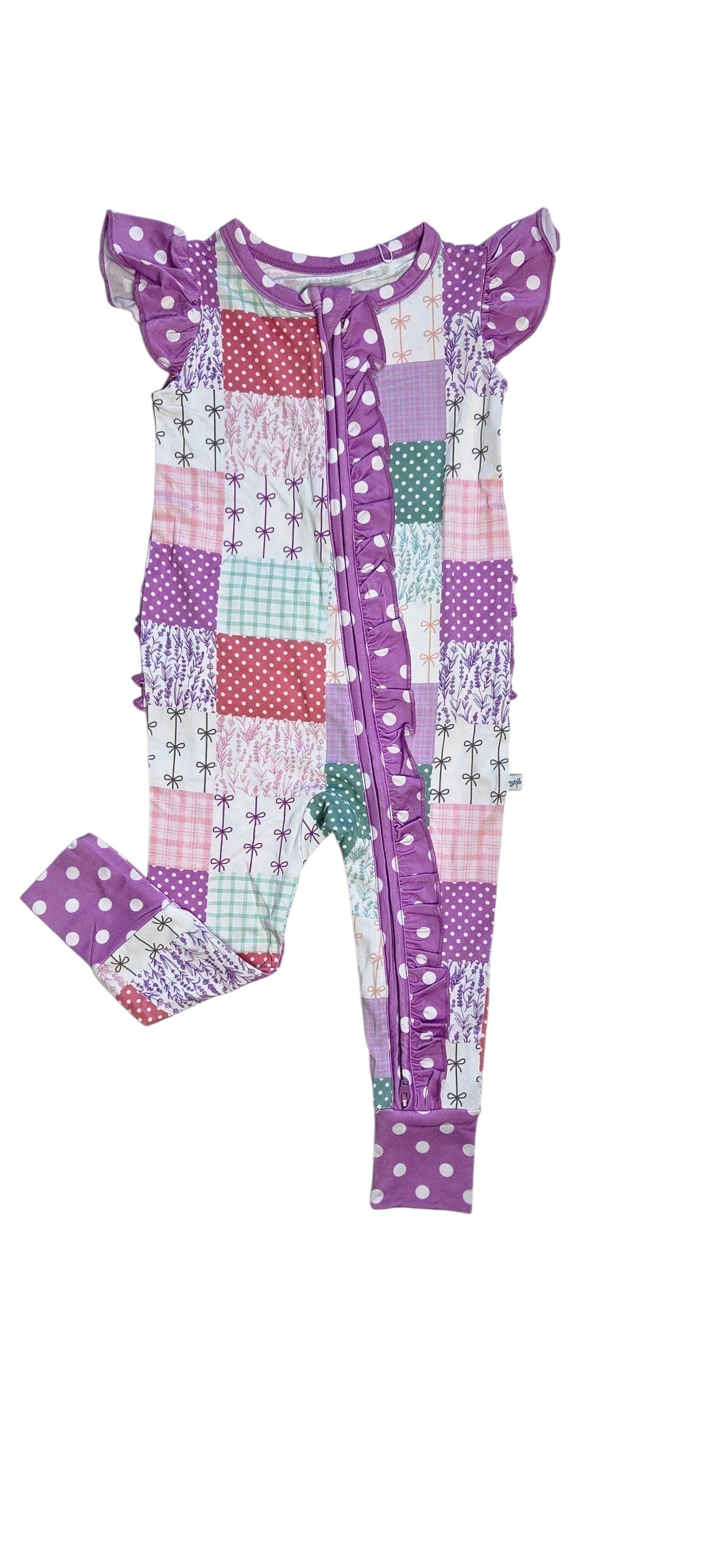 Darling Patchwork Ruffle Sleeve Romper