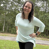 Misty Teal Women's 3/4 Sleeve Flowy Hi-low Top
