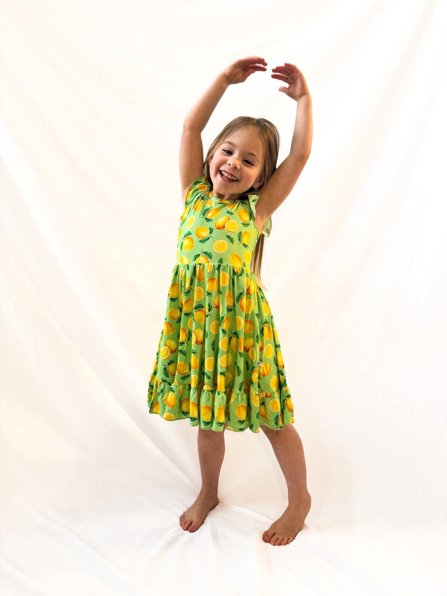 Lemon Pop Twirl Dress with Pockets & Shorts Set