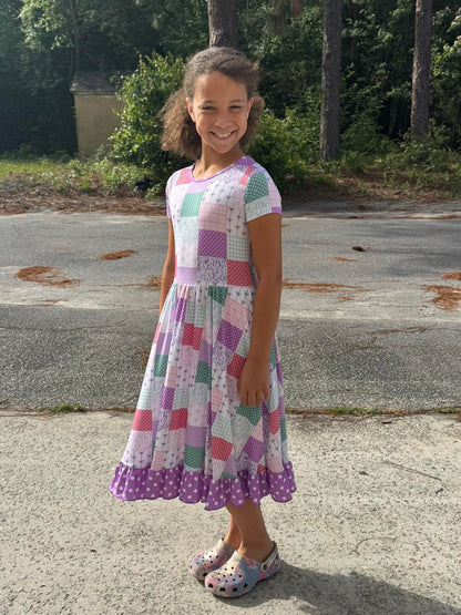Darling Patchwork Twirl Dress with Pockets & Shorts Set