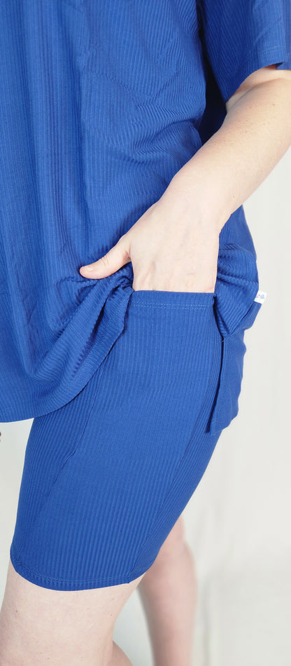Navy Ribbed Women's Oversized Shirt and Biker Short