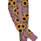 Mauve Sunflower Meadow Ruffle Sleeve Romper