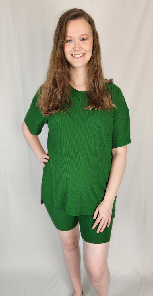 Hunter Ribbed Women's Oversized Shirt and Biker Short