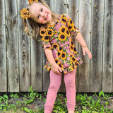 Mauve Sunflower Meadow 2 piece Peplum and Leggings Set