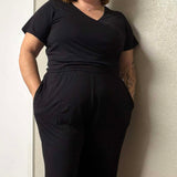 Luxe Noir Women's Short Sleeve Wide Leg Jumpsuit