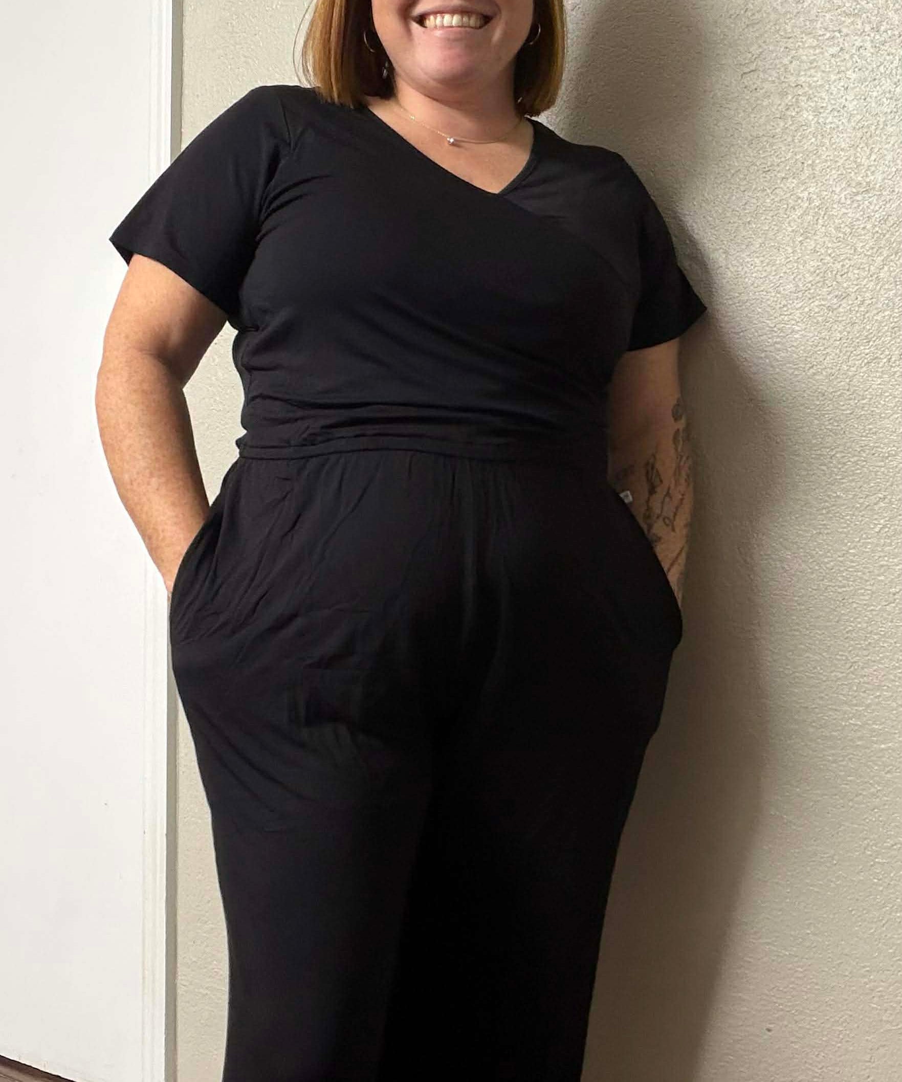 Luxe Noir Women's Short Sleeve Wide Leg Jumpsuit