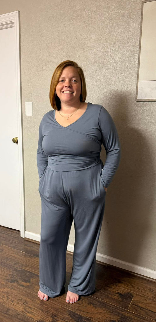 Luxe Stone Women's Long Sleeve Wide Leg Jumpsuit