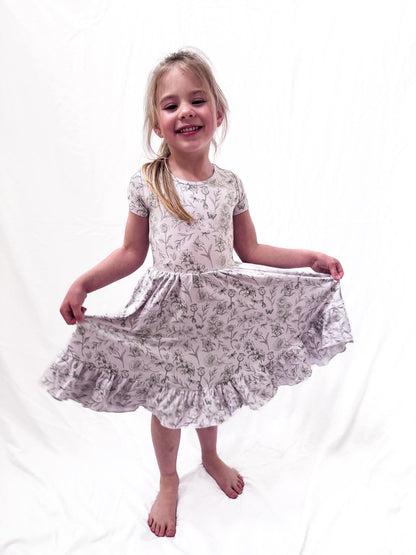 Sage Garden Twirl Dress with Pockets & Shorts Set