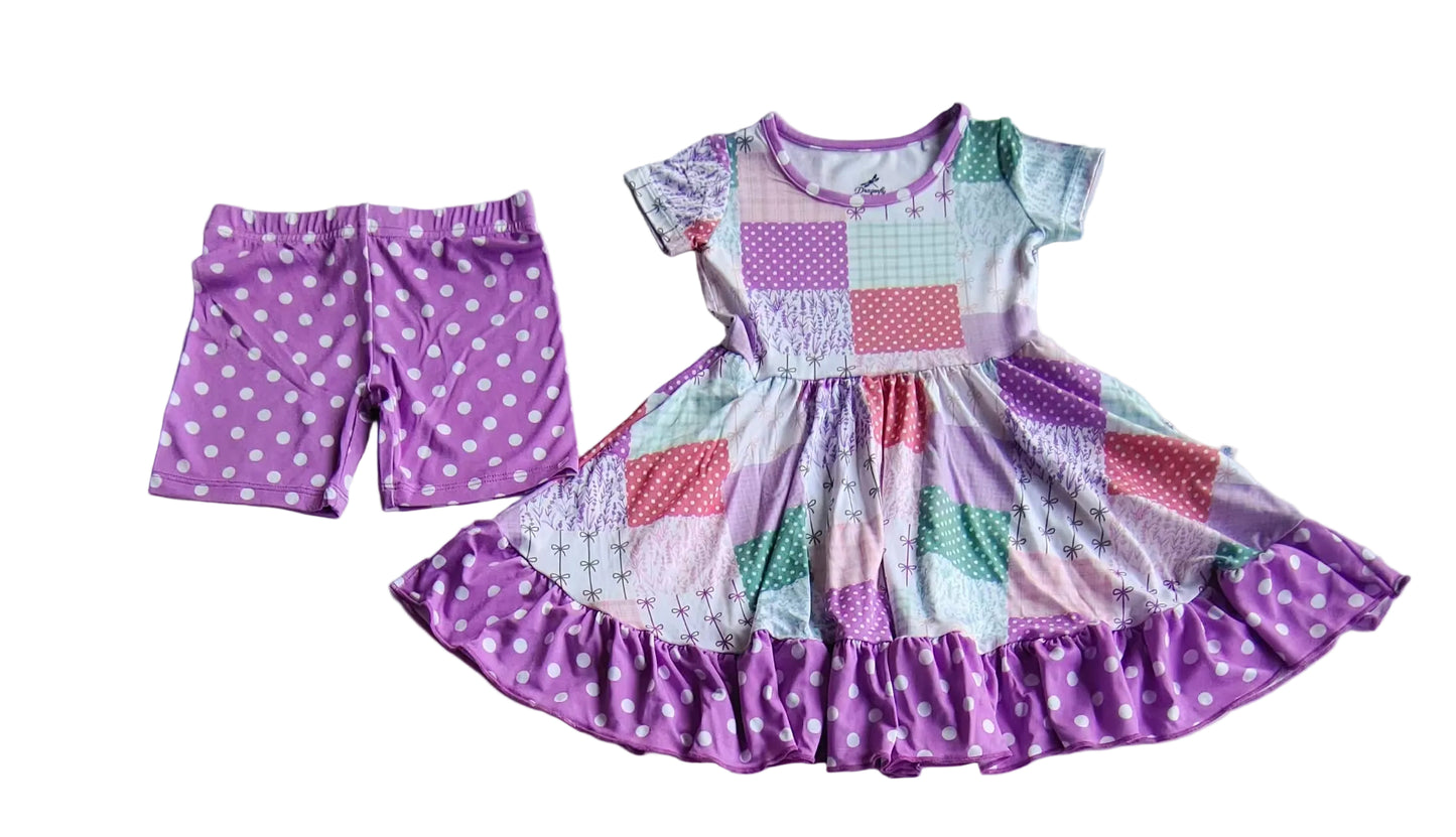 Darling Patchwork Twirl Dress with Pockets & Shorts Set