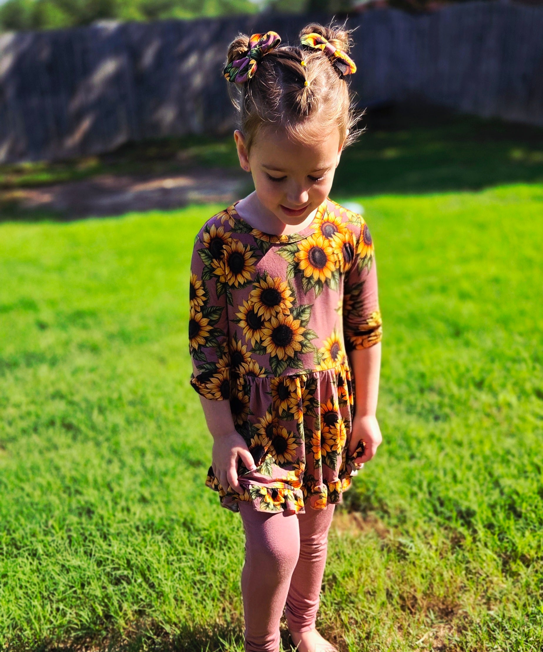 Mauve Sunflower Meadow 2 piece Peplum and Leggings Set