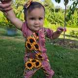 Mauve Sunflower Meadow Ruffle Sleeve Romper