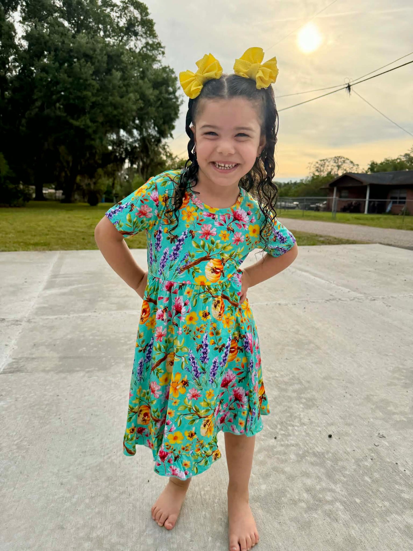 Buzzing Blooms Twirl Dress & Shorts Set