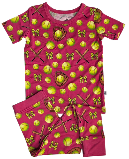Bows At Bat 2 Piece Pajama Set
