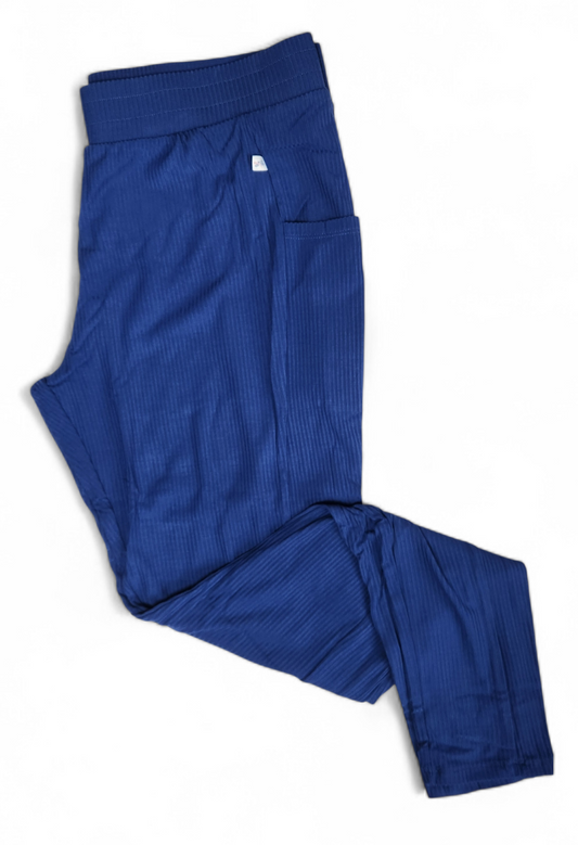 Navy Ribbed Women's Leggings with Pockets
