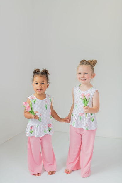 Checkered In Bloom 2 piece Peplum and Pant Set