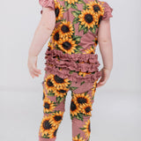Mauve Sunflower Meadow Ruffle Sleeve Romper