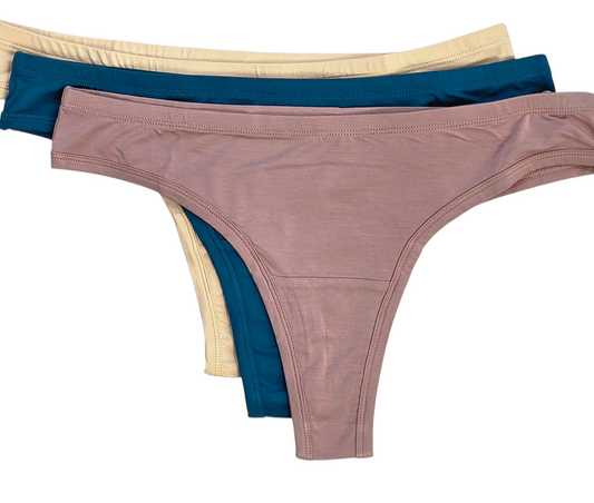 Women's Thong 3-Pack (Rose, Blue, Tan)