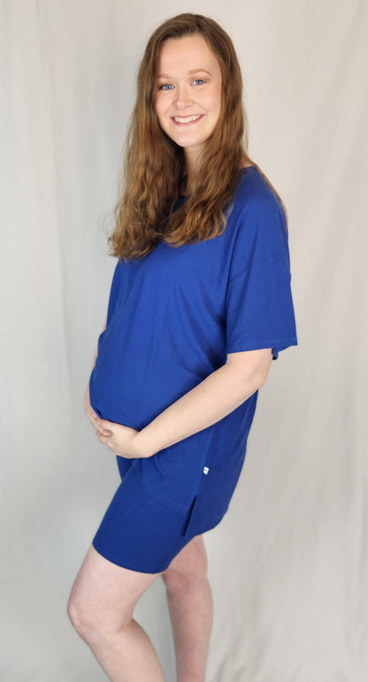 Navy Ribbed Women's Oversized Shirt and Biker Short