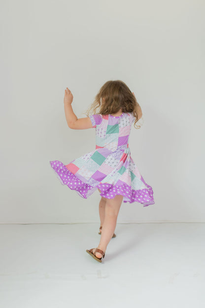 Darling Patchwork Twirl Dress with Pockets & Shorts Set