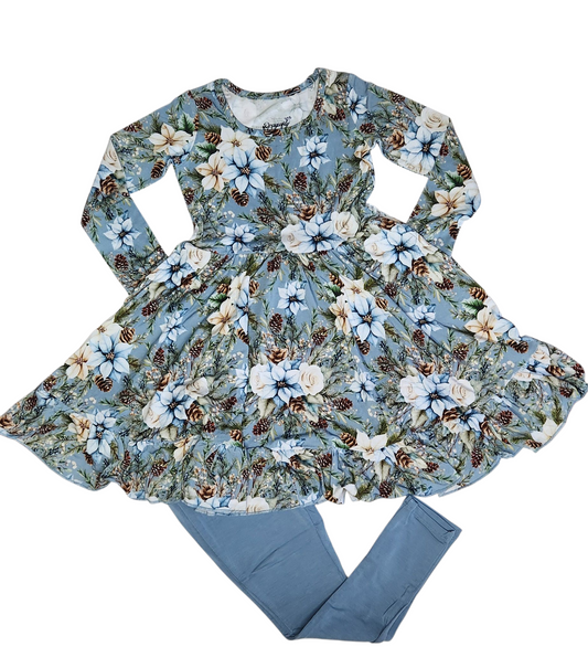 Winter Whimsy Twirl Dress with Pockets & leggings set