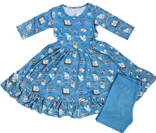 God Says I Am Twirl Dress with Pockets & Shorts Set
