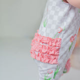 Checkered In Bloom Ruffle Sleeve Romper
