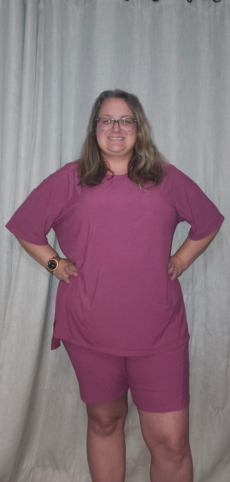 Mauve Ribbed Women's Oversized Shirt and Biker Short