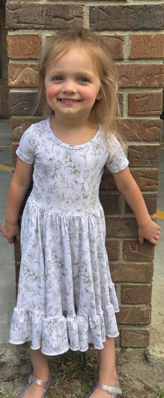 Sage Garden Twirl Dress with Pockets & Shorts Set