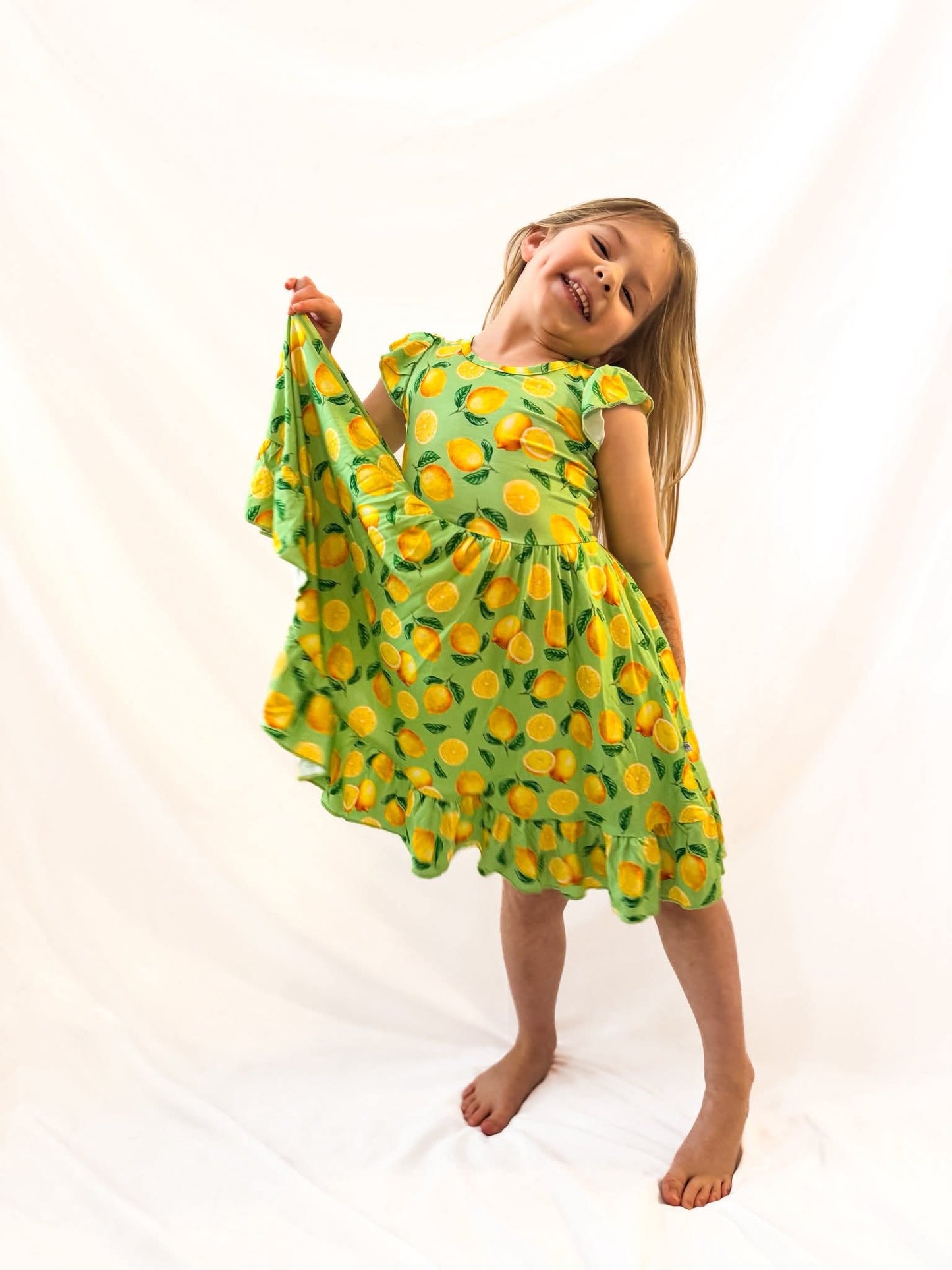 Lemon Pop Twirl Dress with Pockets & Shorts Set