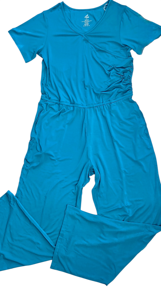 Obsidian Blue Women's Short Sleeve Wide Leg Jumpsuit