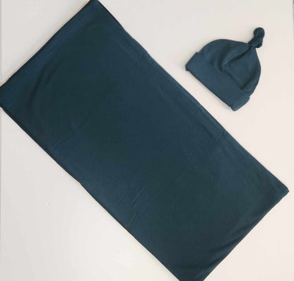 Teal Swaddle and Hat Set