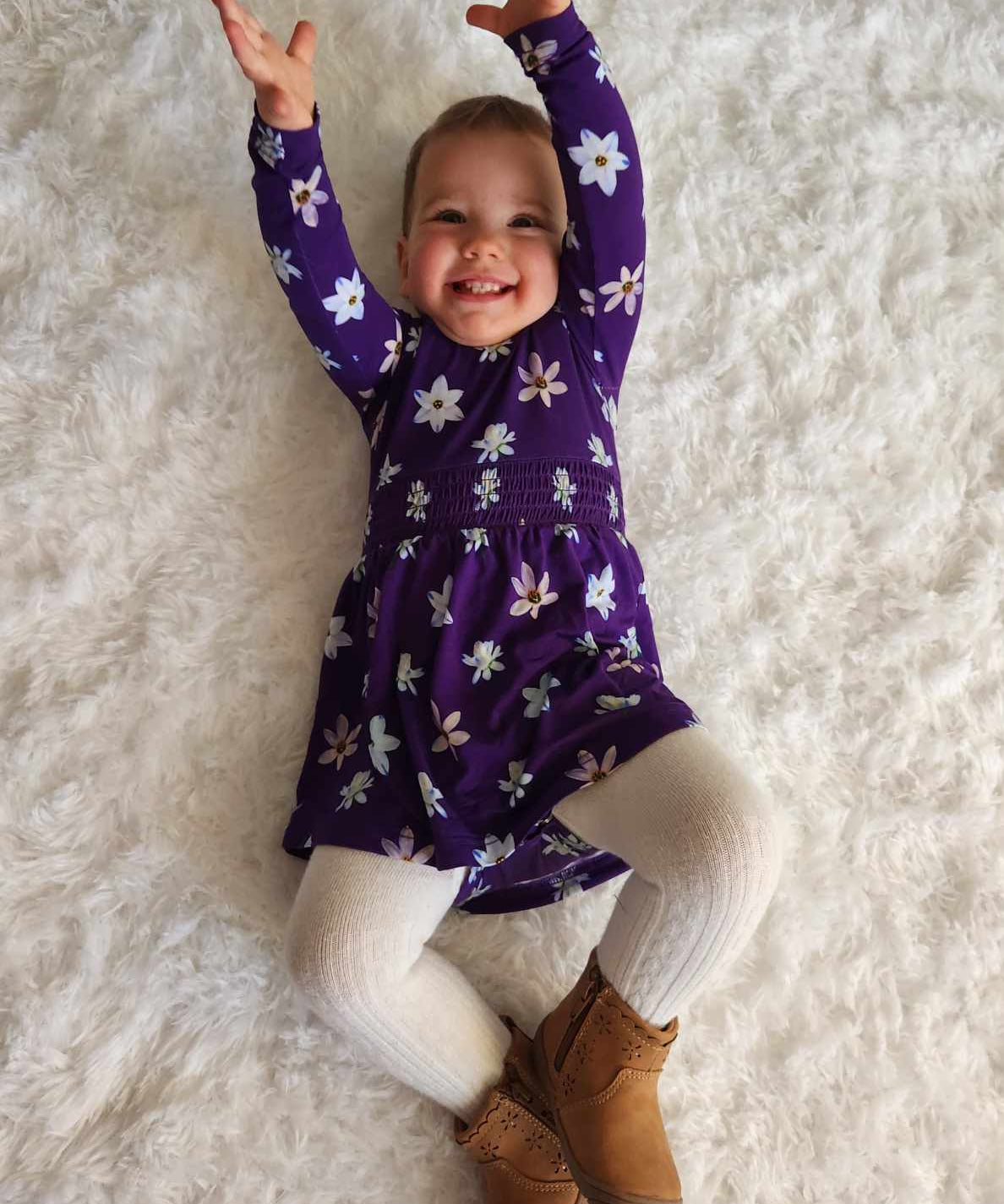 Twilight Blooms Smocked Waist Twirl Dress with Bodysuit