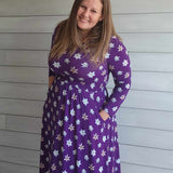 Twilight Blooms Smocked Waist 3/4 sleeve Women's Dress